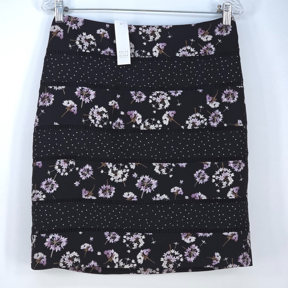 WHBM Floral Ladder Trim Pencil Skirt Womens 6 Jacquard‎ Polka Dot Mom Bumblebee